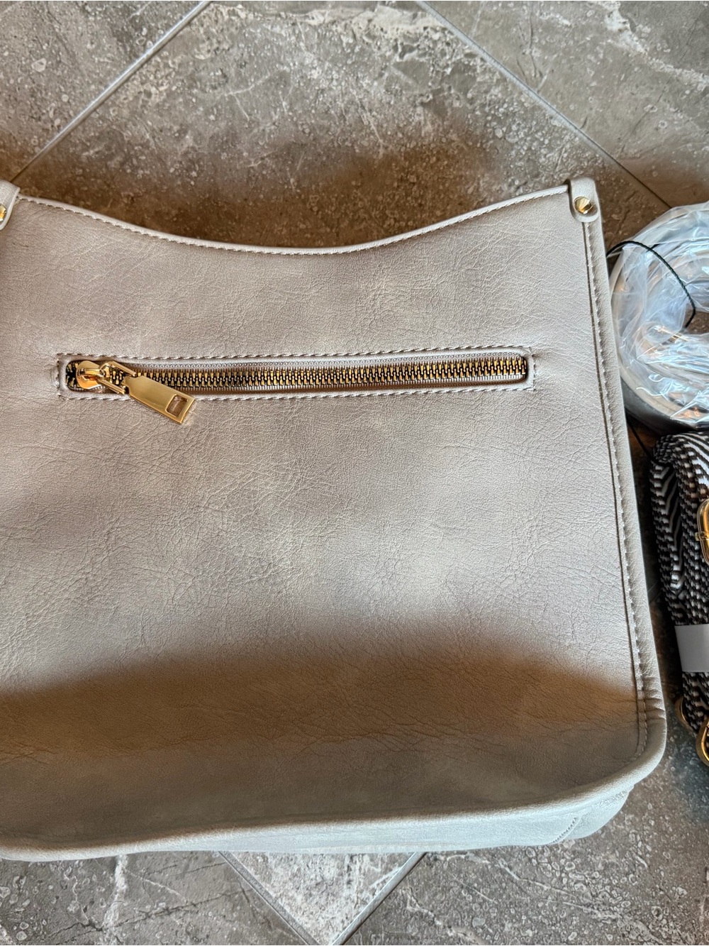 Elegant Women's Crossbody Bag in Light Gray with Gold Accents